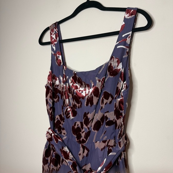 NWT ANTHRO Moulinette Soeurs Boho Purple Velvet Burnout Belted Wide Leg Jumpsuit - Picture 3 of 11